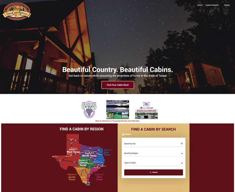 Texas Cabin Rentals Website